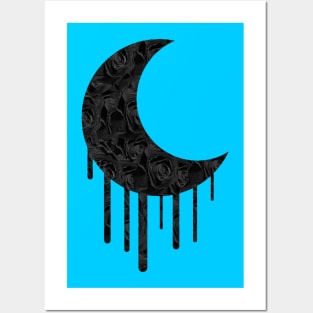 Black Rose Moon (blue) Posters and Art